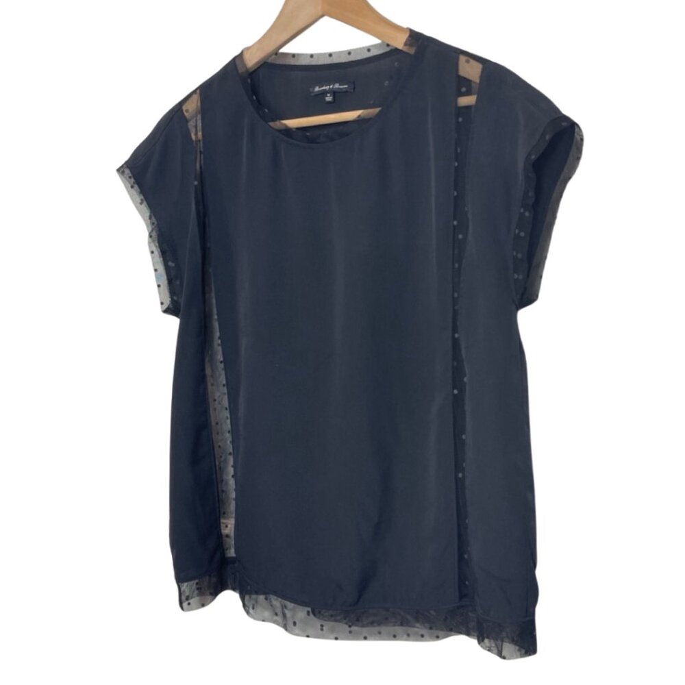 BROADWAY & BROOME | Black Sheer Polka Dot Cut Out Cap Sleeve Top | Size M - Picture 4 of 11
